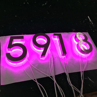 304 Edelstahl-LED-Nummernschild für den Außenbereich, silberne Bürste, RGB-Lichtnummern