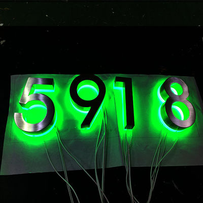 304 Edelstahl-LED-Nummernschild für den Außenbereich, silberne Bürste, RGB-Lichtnummern